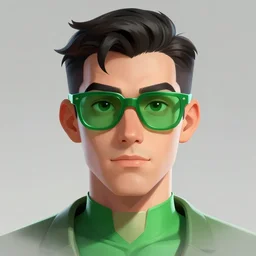 symmetrical character concept portrait, green glasses hero, male, digital painting, concept art, smooth, sharp focus, illustration, artgerm