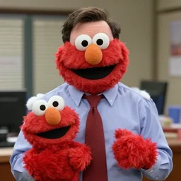 film still from the office, dwight schrute mumpet!!. highly detailed felt. hyper real photo, octane, sesame street, jim henson, 4 k.