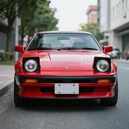 Cannon photo of red Toyota supra Mark 2 A60 MK2 pop up headlights made in 1982 front sideview parked on street