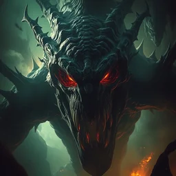 a lovecraftian monster descending upon the island of souls, intense fiery eyes, spiky rows of teeth, dramatic lighting, cinematic, ultra detail, masterpiece by craig mullins, ruan jia, beksinski, caravaggio, jakub rebelka, android jones
