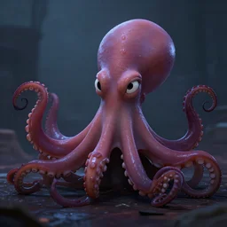 portrait of octopus sly cunning, pixar style animation 3d extremely gloomy lighting, atmospheric, cinematic, detailed illustration unreal Engine, 8K