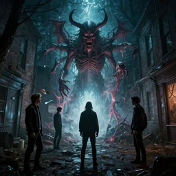 set in a small town, a demonic magical ethereal portal!!! to hell. in the style of noah bradley and raphael lacoste and ruan jia and marc simonetti