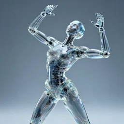 glass cyborg in ecstasy, climax, photorealistic