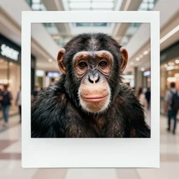 super awesome head to shoulder portrait colored polaroid film photograph of a chimpanzee in a mall wearing aviator shades. super resolution. surreal. extremely detailed. polaroid 6 0 0 film. by annie leibovitz and richard avedon