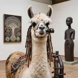llama with dreadlocks, industrial, by mandy jurgens, ernst haeckel, el anatsui, james jean