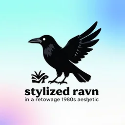 “stylized raven logo in a retrowave 1980s aesthetic”