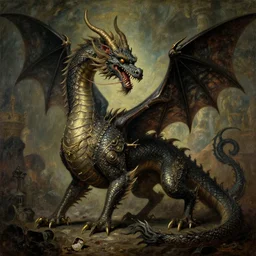 A majestic gothic Indian dragon, by Francisco de Goya, by Greg Rutkowski, masterpiece, oil on canvas, concept art, matte painting, trending on artstation, top on pixiv, cinematic composition, dramatic scene, beautiful lighting, sharp, high details, astrophotography, no frames, 8K