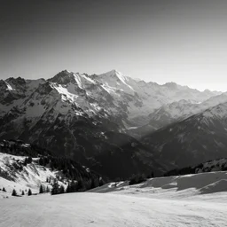 award winning landscape photography of mont blanc, wide angle, high contrast, black and white, beautiful morning light