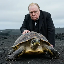 An astonished Winston Churchill discovers the first turtle ever in Galapagos, national geographic, XF IQ4, f/8, ISO 200, 1/160s, 8K, RAW, directed gaze