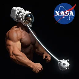 muscular brute calculates the trajectory for the next NASA space mission, digital art