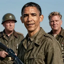 a wwii us propaganda portrait of barack obama fighting donald trump by elvgren and dan mumford