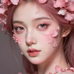 a wonderful goddess made of pink petals as texture of the skin, intricate, elegant, highly detailed, wonderful eyes, sweet, digital painting, artstation, concept art, smooth, sharp focus, illustration, art by artgerm and greg rutkowski and alphonse mucha and william - adolphe bouguereau