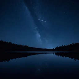 A shooting star across the night sky, surrealism, digital art, lake reflection