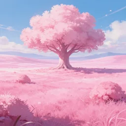 a magical pink landscape, anime style