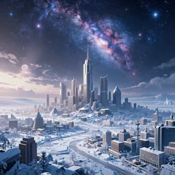 a city in an frozen world landscape, cosmic sky sci - fi vivid by bruce pennington