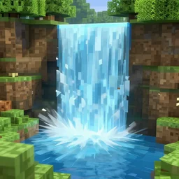 minecraft, low poly, 3 d render, waterfall, high detail, artstation, concept art, behance, ray tracing, smooth, sharp focus, ethereal lighting