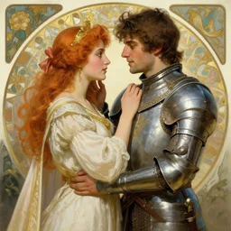 arthur confesses his love for lancelot! dream attractive arthur pendragon and his attractive male knight, they are in love, natural lighting, path traced, highly detailed, high quality, digital painting, by gaston bussiere, craig mullins, alphonse mucha j. c. leyendecker