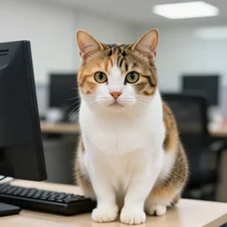 a calico cat as the ceo of a company