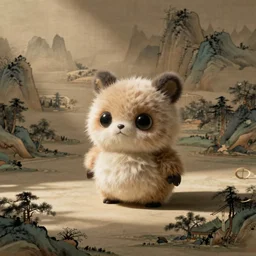 a Furby in a traditional Chinese painting
