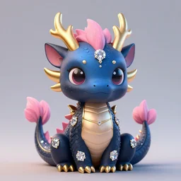 cute little dragon flowers, blue black pink, gold, diamonds, highly detailed, artgerm, cushart krenz, artstation, soft light, sharp focus, illustration, character design, concept art