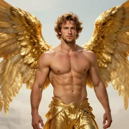 aaron taylor-johnson as an angel with large golden wings, detailed fantasy digital art, trending on artstation