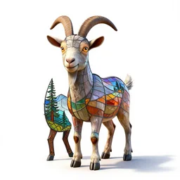 stained glass goat, stylized pixar-style 3d render, full body, isolated on a pure white background, centered, entire subject in frame, sharp focus, soft studio lighting