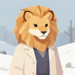 aesthetic albino fox fursona portrait, commission of a anthropomorphic lion on fire, fursona wearing stylish clothes, winter armosphere, pastel simple art, low poly