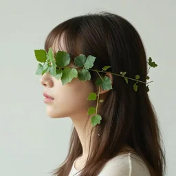 “side profile of young woman with her eyes covered by vines”