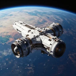 no mans sky spaceship, detailed thruster, high orbit above colorful planet surface, cinematic lighting, photorealistic, space photography, octane render by tomino - sama