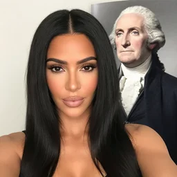 selfie of kim kardashian with george washington. instagram, trending. nofilter