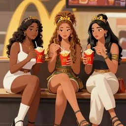 three nature goddesses hanging out at mcdonald's by senior concept artist josephine wall trending on artstation