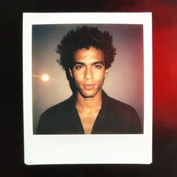 analog vintage photography portrait polaroid of a beautiful gay man from the 7 0 s, bright light, lensflare, reflection, red color bleed, heavy film grain, bloom, glow