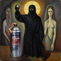 the holy graffiti spray can shinig over the depth of destiny by georg baselitz and georgia o'keeffe and karl blossfeldt, masterpiece, award winning, oil on canvas, chiaroscuro, rembrant, holy spray can, epic digital fan art, texture,