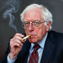 a portrait of bernie sanders smoking a joint, painted by zdzislaw beksinski