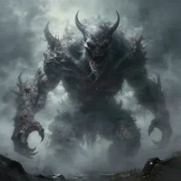 A terrifying giant monster made of mist and paint, dramatic atmosphere, cinematic lighting, masterpiece digital painting by Alex Grey, Greg Rutkowski, 4k wallpaper, artstation