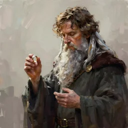 concept art of gandalf giving frodo the one ring jama jurabaev, brush hard, artstation, high quality, brush stroke, soft lighting