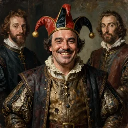 oil portrait of james gandolfini as tony soprano as a historic dwarf jester fool. smiling widely. medieval dirty and grimy noble. historic royal portrait from the renaissance era. oil painting, highly detailed, centered, artstation, concept art, smooth, sharp focus, illustration, artgerm, vermeer, hans holbein, titian, salvador dali, hieronymus bosch, frans hals, rembrandt