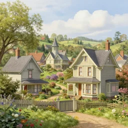 photorealistic victorian village in the style of thomas kinkade. hyperdetailed photorealism, 1 0 8 megapixels, amazing depth, glowing rich colors, powerful imagery, psychedelic overtones, 3 d finalrender, 3 d shading, cinematic lighting, artstation concept art