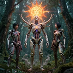 shintaro kago yoji shinkawa and victo ngai godmachine psychedelic deepdream gravely heavenly cellular human body apophasis glorious energy of the sun cybernetic organism of pure energy and light synthetic emotional symposium of death psychedelic psychological conundrums intricate detailed hyperrealism photo - realistic demon hyperdetailed intricate hyperrealism beautiful forest
