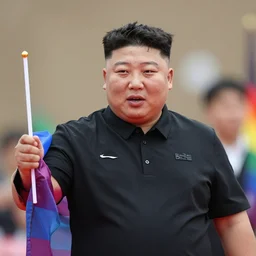 kim jong un holding a pride flag