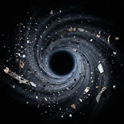 space junk forms tiled vortex in empty dark space, sci - fi movie concept