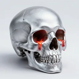 silver skull with eyes oozing lava