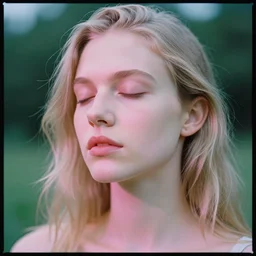 holga hasselblad, 8 k, artstation, ryan mcginley, color light, volumetric lighting, highly detailed, britt marling style body portrait photography of young female model with eyes closed eyelids, realistic, refined, highly detailed, outdoor soft pastel lighting colors scheme, outdoor fine art photography, hyper realistic, photo realistic