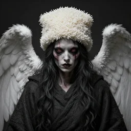 An undead angel wearing a rice hat, hyper-detailed, professional illustration, masterpiece