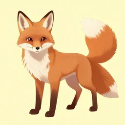 A brown fox on a flat pastel yellow background, poster art by Ken Sugimori, featured on Pixiv, furry art, anime aesthetic, poster art, 2d
