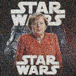 film poster angela merkel in starwars, by drew struzan
