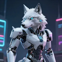 portrait of cyber wolf, machine, cyberpunk, android, robot, mechanical parts, editorial photography, neons, blade runner, futuristic style, realistic bokeh and depth of field, award winning, establishing shot