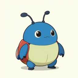 Cute robot beetle, blue, cartoon by Studio Ghibli