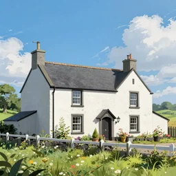 a small beautiful irish homestead in the countrysideclean 8 k, highly detailed, digital painting, anime, artstation, concept art, smooth, sharp focus, illustration, art by alex flores and dao trong le and mingchen shen