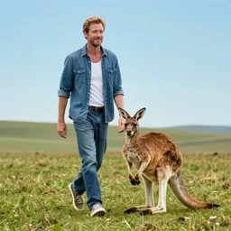 Pete Davidson!!! walking a kangaroo, still from a 4k movie,
